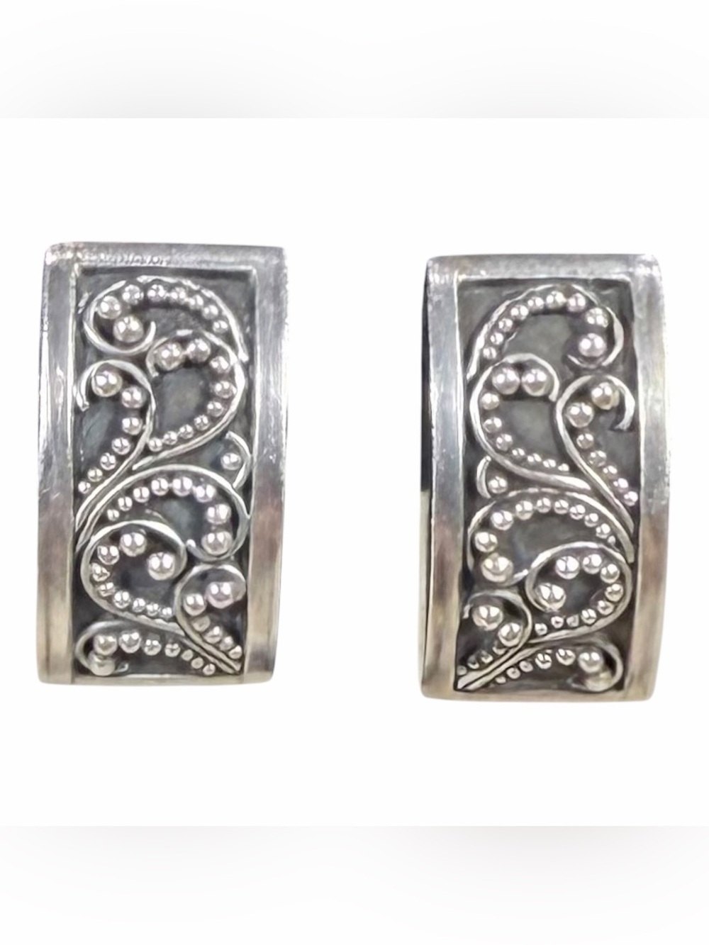 Lois Hill Handmade Sterling Silver Earrings Artisan 3/4” Indonesia Floral Vine